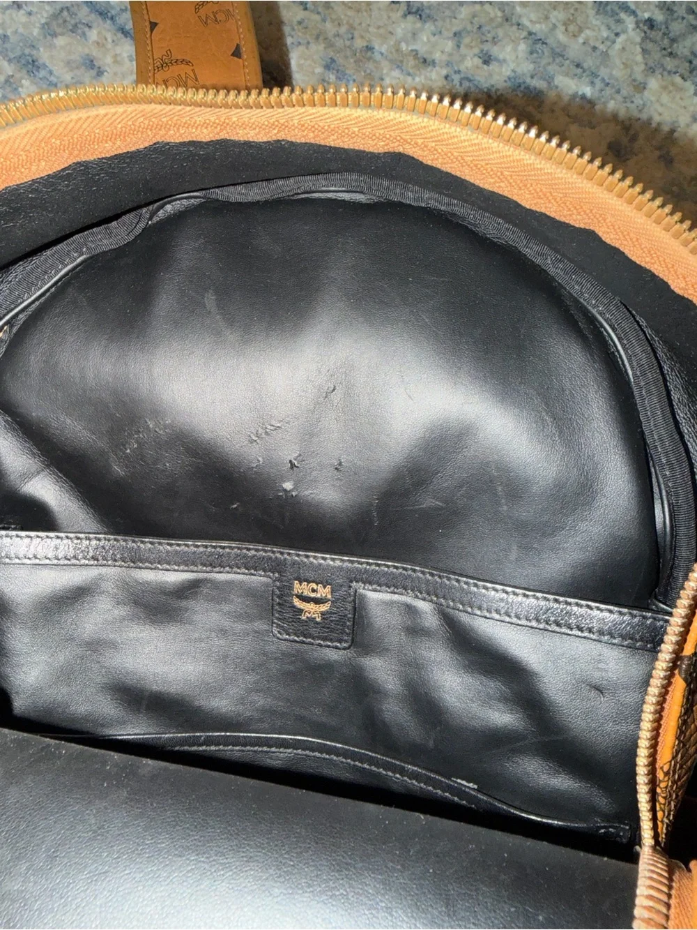MCM Cognac Monogram Canvas Backpack